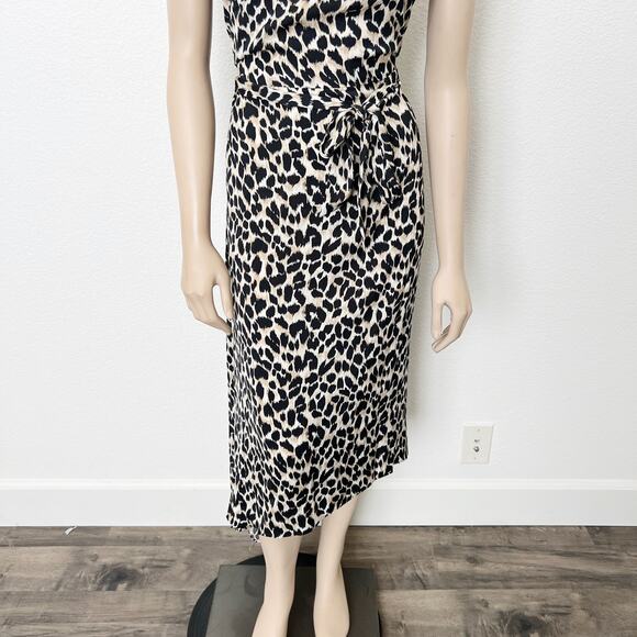 [Gigi Parker] Leopard Animal Print Twisted High Neck Knot Halter Midi Dress XL - Picture 7 of 10